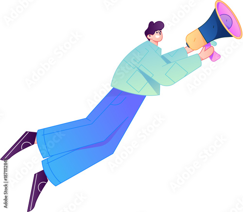 Character receiving notification messages, action poses, vector flat gradient illustration
