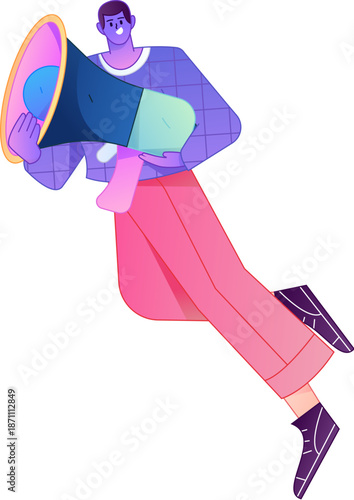 Character receiving notification messages, action poses, vector flat gradient illustration
