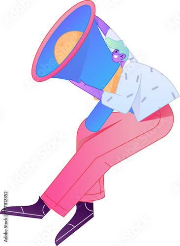 Character receiving notification messages, action poses, vector flat gradient illustration
