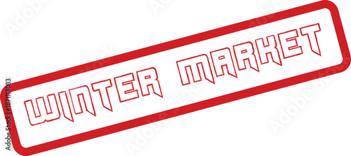 Prominent distressed red rubber stamp effect highlights a special winter market event