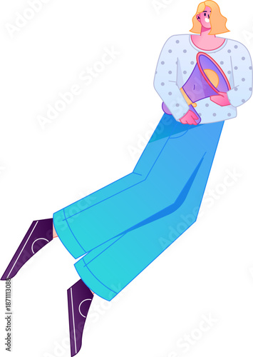 Character receiving notification messages, action poses, vector flat gradient illustration
