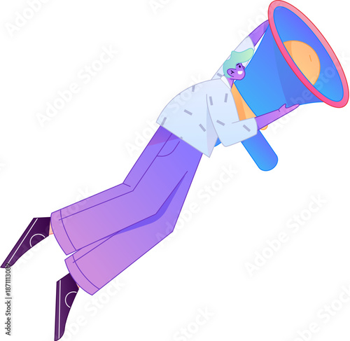 Character receiving notification messages, action poses, vector flat gradient illustration
