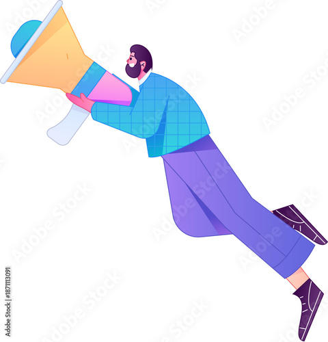 Character receiving notification messages, action poses, vector flat gradient illustration
