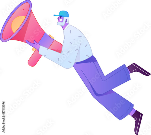 Character receiving notification messages, action poses, vector flat gradient illustration
