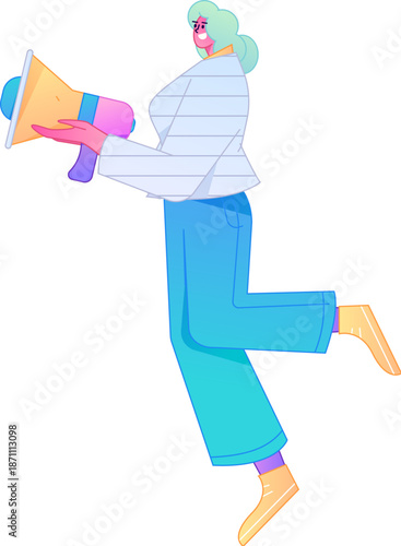 Character receiving notification messages, action poses, vector flat gradient illustration
