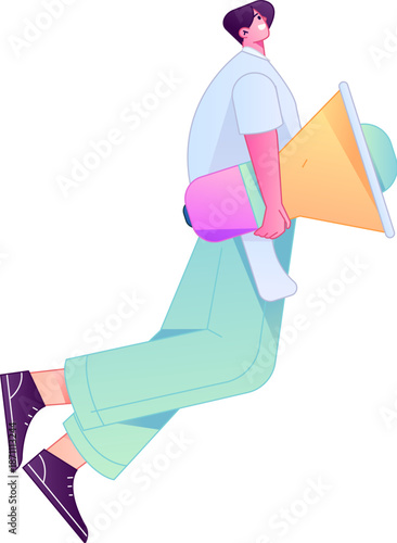 Character receiving notification messages, action poses, vector flat gradient illustration
