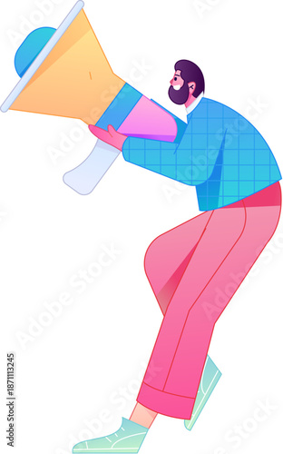 Character receiving notification messages, action poses, vector flat gradient illustration
