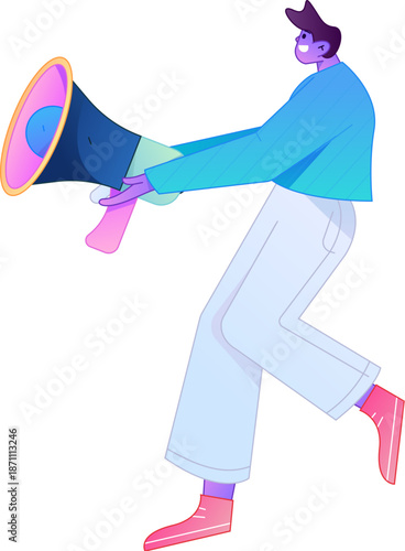 Character receiving notification messages, action poses, vector flat gradient illustration
