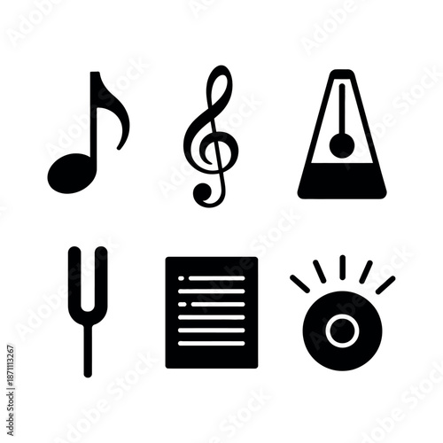Music symbols and icons representing various musical elements, Vector
