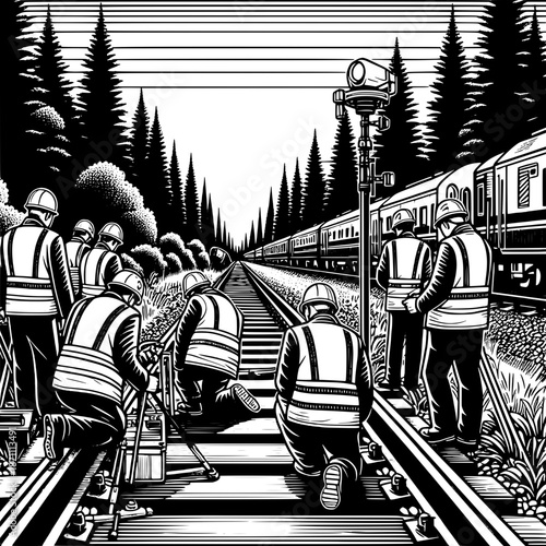 Railway Crew Using Measuring Tools