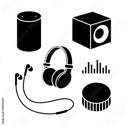 Audio equipment icons set for music production Vector