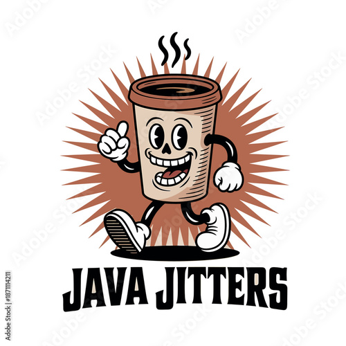 Java jitters coffee cup character with energetic pose Vector