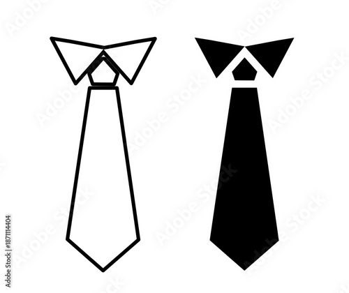 Necktie icon set black and white. Tie icon set black and white
