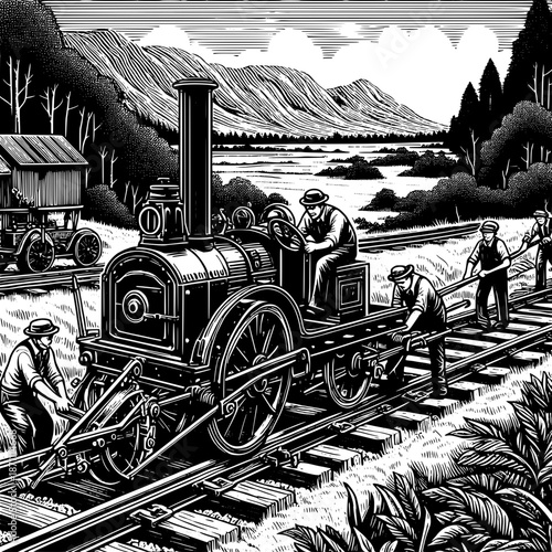 Railway Crew with Handcar