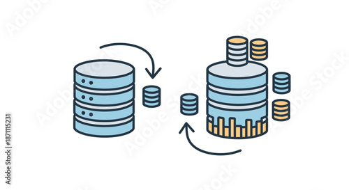 Conceptual illustration of data migration warehousing and ETL processing between database servers.