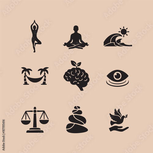 Yoga Meditation and Mindfulness Balance Icons