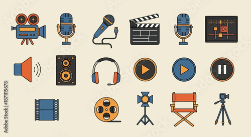 Collection of Colorful Media and Entertainment Icons.