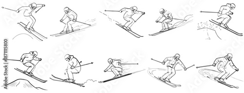 Downhill Skier Sketch Collection Set
