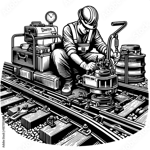Railway Worker Operating Track Machine