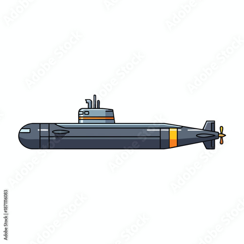 Underwater Submarine Illustration on White Background