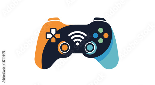 Colorful Game Controller with WiFi Symbol Orange Black and Blue.