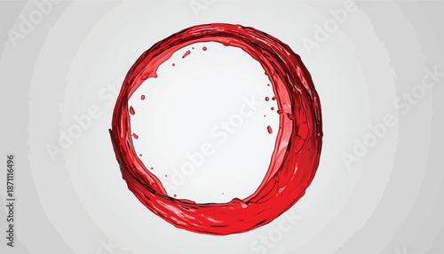 Dynamic red liquid splash forming a perfect circular shape.