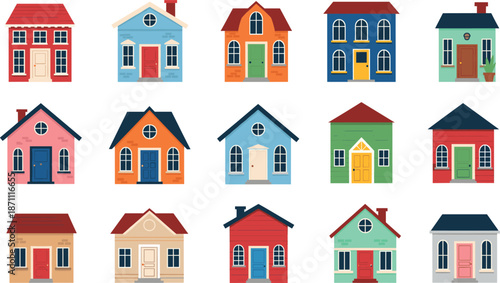 House set with various architectural styles and colorful facades