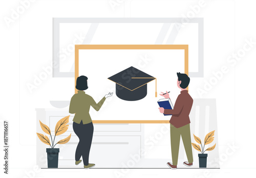 Modern Education & Academic Success Flat Vector Illustration Set, Online Learning, Teaching, and Graduation Vector Scenes
