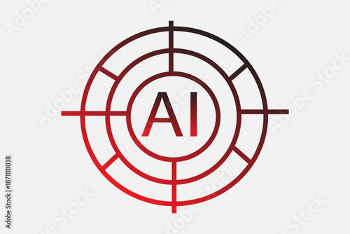 The image shows a modern flat icon representing artificial intelligence targeting and precision systems.