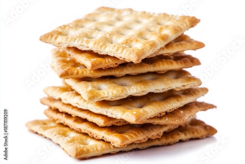 Stack of Crispy Saltine Crackers with Sea Salt Isolated on White Background