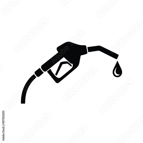 Black silhouette of a fuel nozzle dispensing a drop of liquid