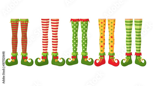 Christmas Elf Legs with Festive Stockings and Pointed Shoes - Holiday Fun