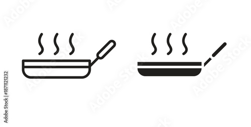 Frying pan icons in filled, thin line, outline and strokes