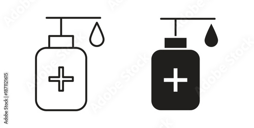 Hand sanitizer icons in filled, thin line, outline and strokes