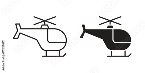 Helicopter icons in filled, thin line, outline and strokes