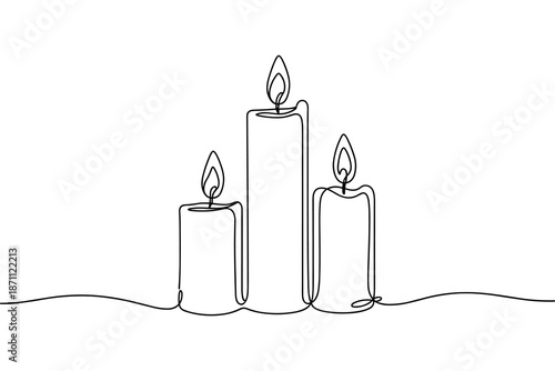 Burning candles vector graphic in single line art style for spa and relaxation