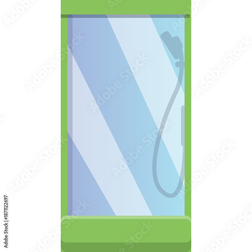 Cartoon Shower Stall with Blue and White Diagonal Stripes