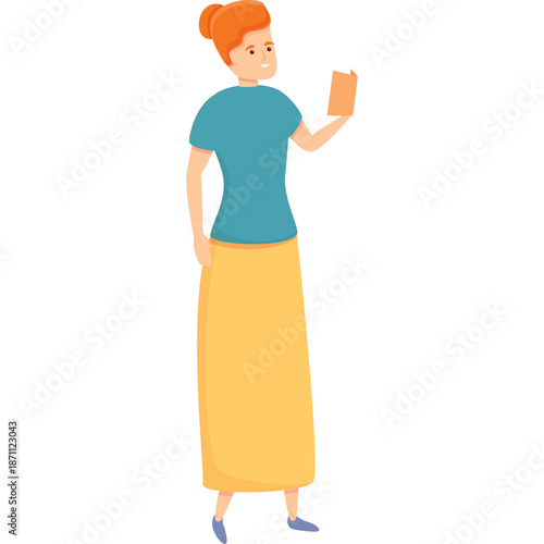 Cartoon Woman Holding Up a Small Object