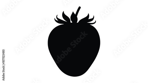 A striking black silhouette of a fresh strawberry fruit design silhouette