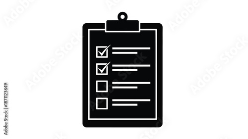 A black clipboard with checklist items showcasing a defined silhouette