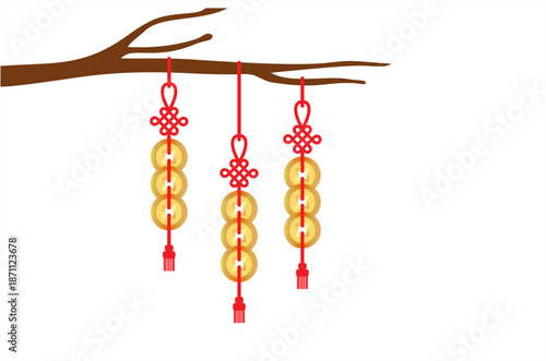 Vector Lucky coin hanging ornaments Icon elements in the tree