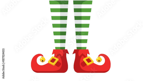 Christmas Elf Legs in Striped Stockings and Jingle Bell Shoes