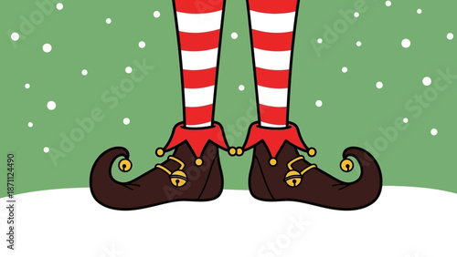 Christmas Elf Legs with Red and White Stripes and Jingle Bells on Shoes