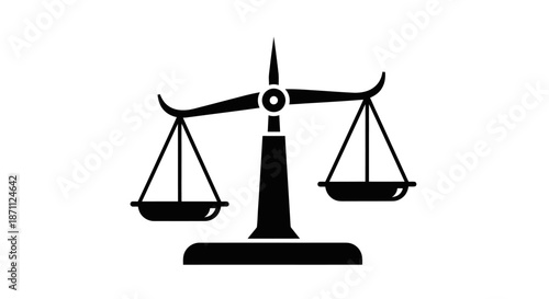 Black Silhouette of a Traditional Balance Scale Symbol.