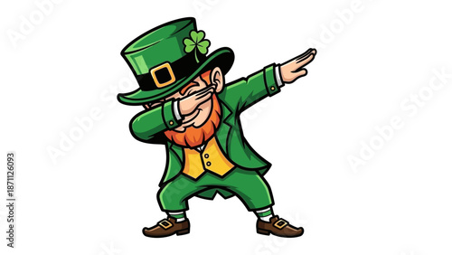 Cute Leprechaun Character Dabbing Dance Pose on White Background, St. Patrick's Day
