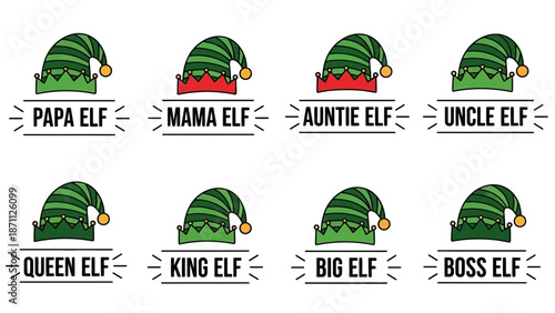 Cute Elf Hat Family Matching Set: Papa, Mama, Auntie, Uncle, Queen, King, Big, Boss Elf