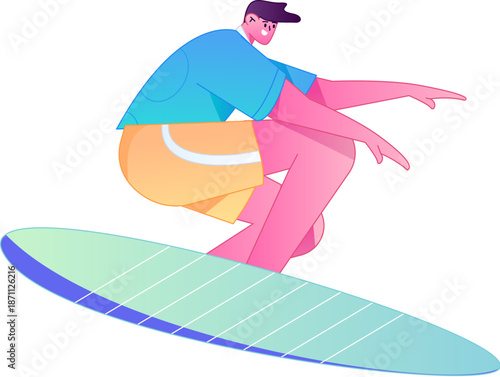 Figure in motion, posing, balancing, vector, flat, gradient illustration
