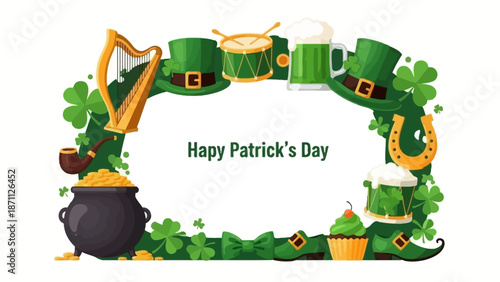 Saint Patrick's Day Border with Irish Symbols and Festive Decorations