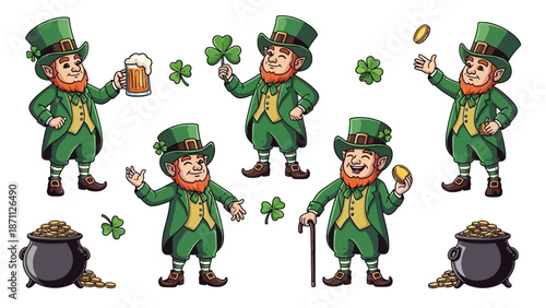 St Patrick's Day Leprechauns and Symbols Collection, Festive Irish Holiday Illustration