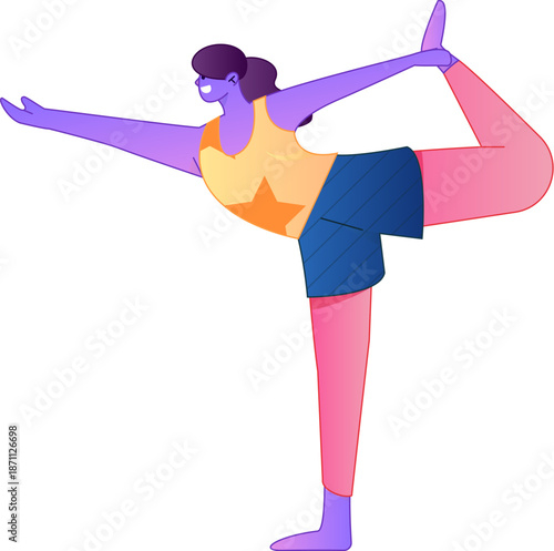 Figure in motion, posing, balancing, vector, flat, gradient illustration
